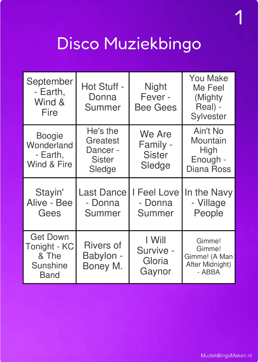 Disco Muziekbingo