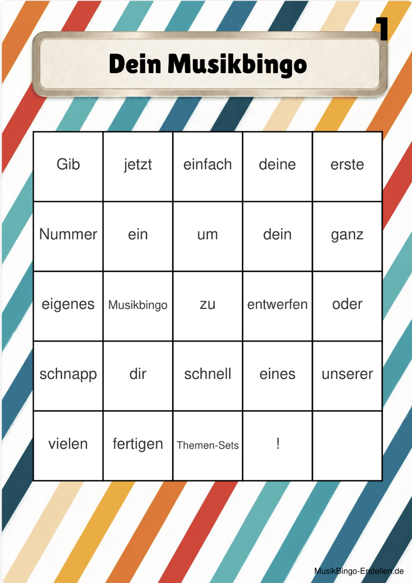 Vorschaubild einer leeren Musikbingo-Kartenvorlage